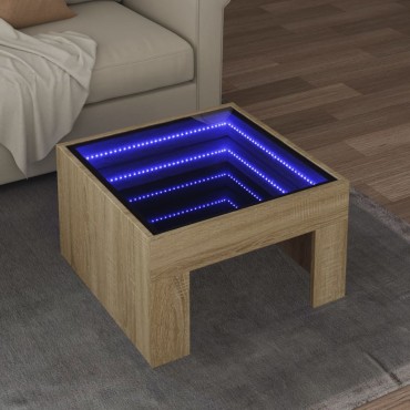 vidaXL Τραπεζάκι Σαλονιού Άπειρο Φως LED Sonoma Δρυς 50x50x30cm 1 τεμ.