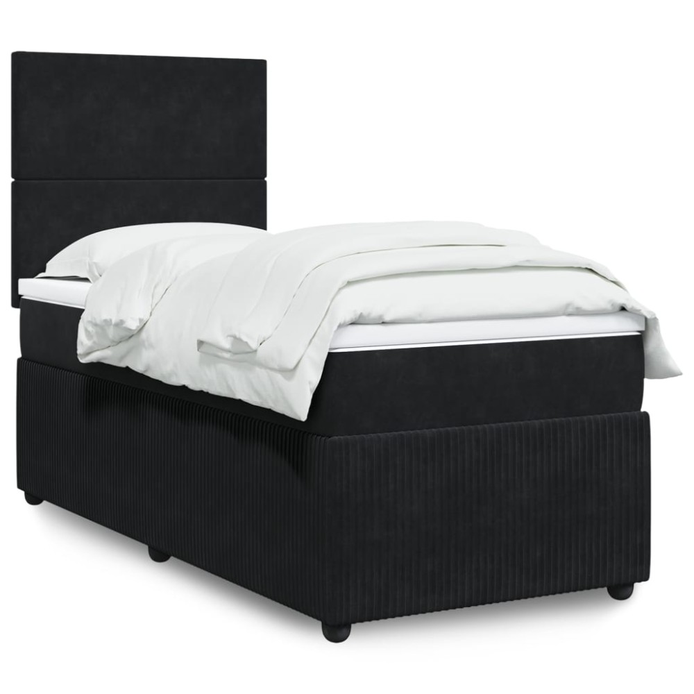 vidaXL Κρεβάτι Boxspring με Στρώμα Μαύρο 90x200 εκ. Βελούδινο