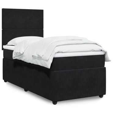 vidaXL Κρεβάτι Boxspring με Στρώμα Μαύρο 90x200 εκ. Βελούδινο