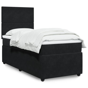 vidaXL Κρεβάτι Boxspring με Στρώμα Μαύρο 90x200 εκ. Βελούδινο