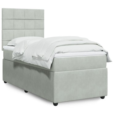 vidaXL Κρεβάτι Boxspring με Στρώμα Ανοιχτό Γκρι 90x200 εκ. Βελούδινο