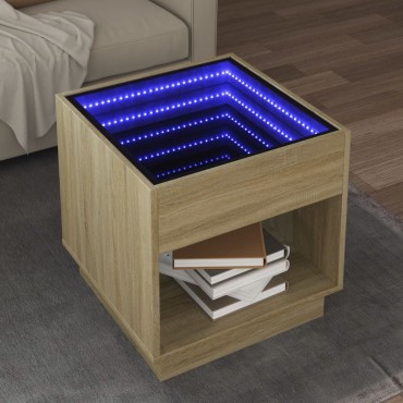 vidaXL Τραπεζάκι Σαλονιού Άπειρο Φως LED Sonoma Δρυς 50x50x50cm 1 τεμ.