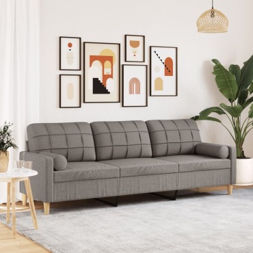 vidaXL Καναπές Τριθέσιος Taupe Υφασμάτινος με Μαξιλάρια 226x77x80cm 1 τεμ.