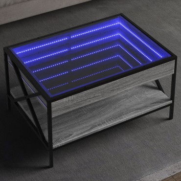 vidaXL Τραπεζάκι Σαλονιού Άπειρο Φως LED Γκρι Sonoma 70x50x38cm 1 τεμ.
