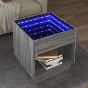 vidaXL Τραπεζάκι Σαλονιού Άπειρο Φως LED Γκρι Sonoma 50x50x50cm 1 τεμ.