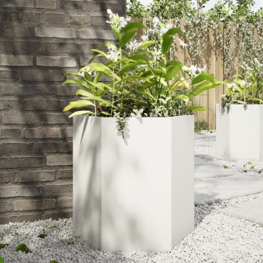 vidaXL Ζαρντινιέρα Κήπου Εξάγωνη Λευκή 46x40x45 εκ. Ατσάλι