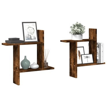 vidaXL Ραφιέρες Τοίχου 2 τεμ. Καπνιστή Δρυς 50x12x50cm Επεξεργ. Ξύλο