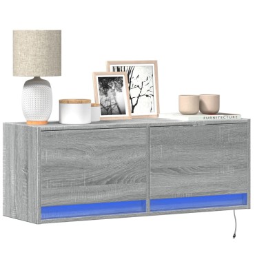 vidaXL Έπιπλο Τοίχου Τηλεόρασης με LED Γκρι Sonoma 100x31x38cm