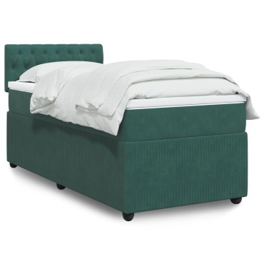 vidaXL Κρεβάτι Boxspring με Στρώμα Σκούρο Πράσινο 90x200 εκ. Βελούδινο