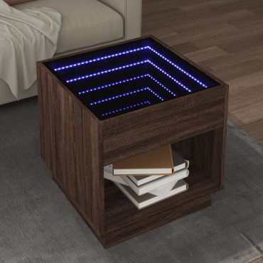vidaXL Τραπεζάκι Σαλονιού Άπειρο Φως LED Καφέ Δρυς 50x50x50cm 1 τεμ.