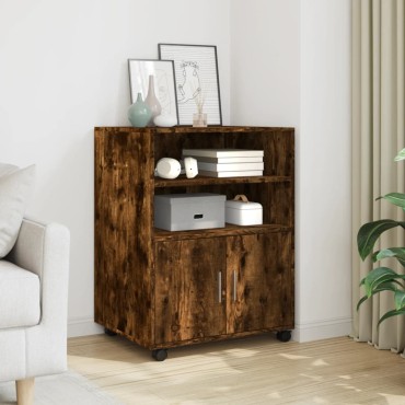 vidaXL Ντουλάπι Με Ροδάκια Καπνιστή Δρυς 60x48x81cm Επεξ. Ξύλο 1 τεμ.