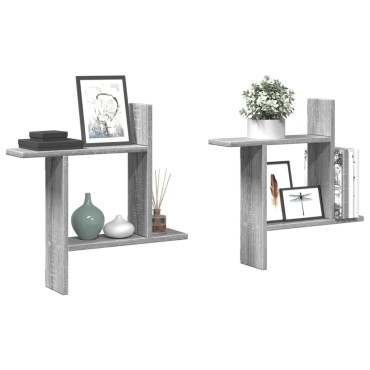 vidaXL Ραφιέρες Τοίχου 2 τεμ. Γκρι Sonoma 50x12x50cm Επεξ. Ξύλο
