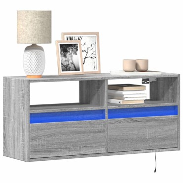 vidaXL Έπιπλο Τοίχου Τηλεόρασης με LED Γκρι Sonoma 100x31x45cm