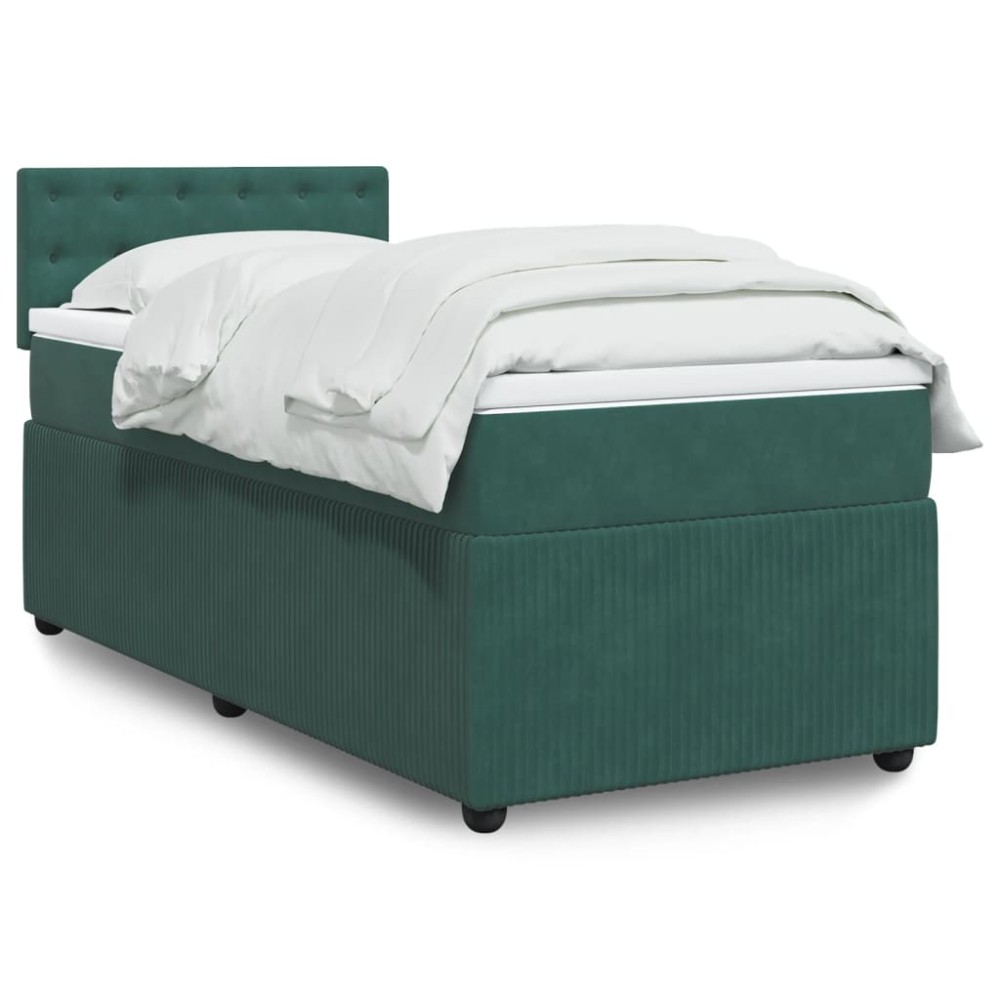 vidaXL Κρεβάτι Boxspring με Στρώμα Σκούρο Πράσινο 90x200 εκ. Βελούδινο