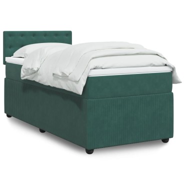 vidaXL Κρεβάτι Boxspring με Στρώμα Σκούρο Πράσινο 90x200 εκ. Βελούδινο