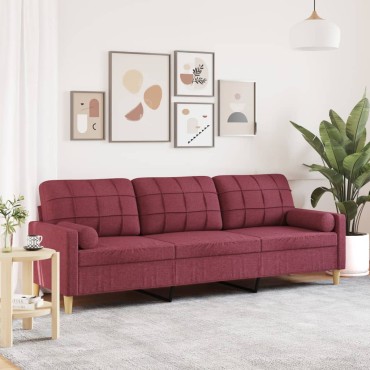 vidaXL Καναπές Τριθέσιος Κόκκινο κρασί Υφασμάτινος με Μαξιλάρια 226x77x80cm 1 τεμ.