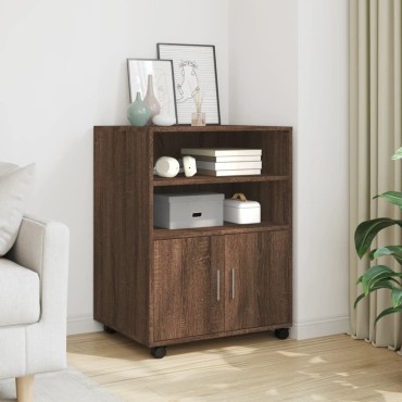 vidaXL Ντουλάπι Με Ροδάκια Καφέ Δρυς 60x48x81cm Επεξεργασμένο Ξύλο 1 τεμ.
