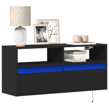 vidaXL Έπιπλο Τοίχου Τηλεόρασης με LED Μαύρο 100x31x45cm