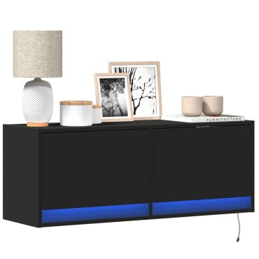 vidaXL Έπιπλο Τοίχου Τηλεόρασης με LED Μαύρο 100x31x38cm