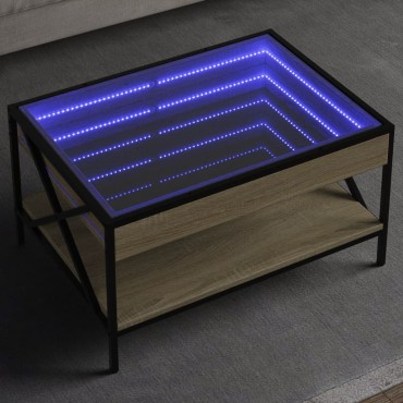 vidaXL Τραπεζάκι Σαλονιού Άπειρο Φως LED Sonoma Δρυς 70x50x38cm 1 τεμ.