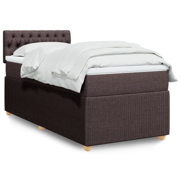 vidaXL Κρεβάτι Boxspring με Στρώμα Σκούρο Καφέ 100x200 εκ. Υφασμάτινο