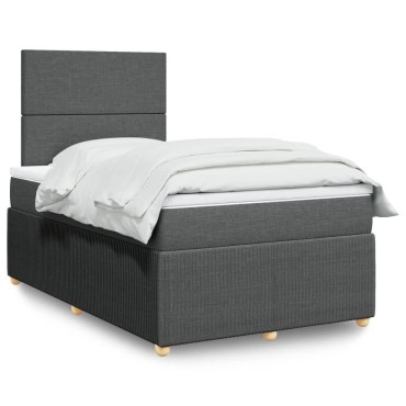vidaXL Κρεβάτι Boxspring με Στρώμα Σκούρο Γκρι 120x200 εκ. Υφασμάτινο