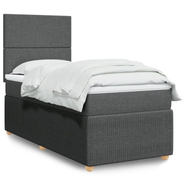 vidaXL Κρεβάτι Boxspring με Στρώμα Σκούρο Γκρι 90x200 εκ. Υφασμάτινο