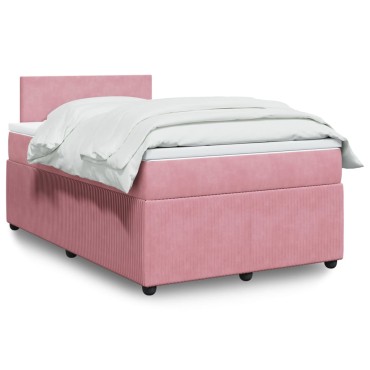 vidaXL Κρεβάτι Boxspring με Στρώμα Ροζ 120x200cm Βελούδινο 1 τεμ. - Μονό