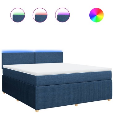 vidaXL Κρεβάτι Boxspring με Στρώμα Μπλε 180x200 εκ. Υφασμάτινο