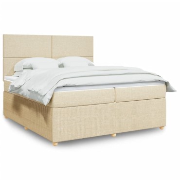 vidaXL Κρεβάτι Boxspring με Στρώμα Κρεμ 200x200cm Υφασμάτινο 1 τεμ. - Διπλό