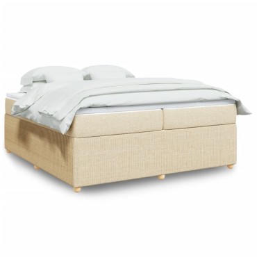 vidaXL Κρεβάτι Boxspring με Στρώμα Κρεμ 200x200cm Υφασμάτινο 1 τεμ. - Διπλό
