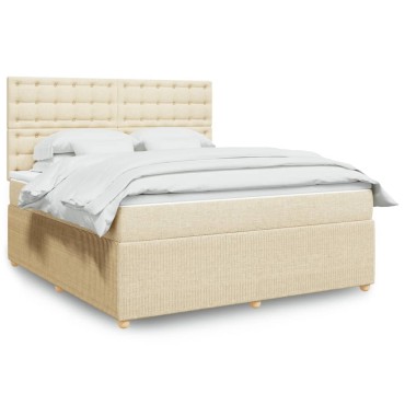 vidaXL Κρεβάτι Boxspring με Στρώμα Κρεμ 180x200cm Υφασμάτινο 1 τεμ. - Διπλό