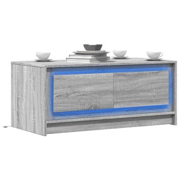 vidaXL Τραπεζάκι Σαλονιού με Φώτα LED Γκρι Sonoma Επεξ. Ξύλο 100x50x43,5cm 1 τεμ.
