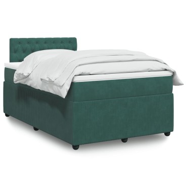 vidaXL Κρεβάτι Boxspring με Στρώμα Σκούρο Πράσινο 120x200εκ. Βελούδινο