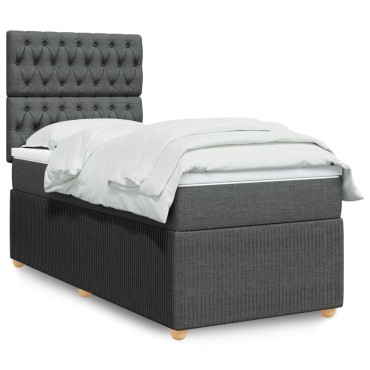 vidaXL Κρεβάτι Boxspring με Στρώμα Σκούρο Γκρι 90x200 εκ. Υφασμάτινο