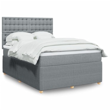 vidaXL Κρεβάτι Boxspring με Στρώμα Ανοιχτό Γκρι 140x200 εκ. Υφασμάτινο