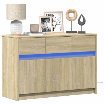vidaXL Έπιπλο Τηλεόρασης με LED Sonoma Δρυς 91x34x61cm Επεξ. Ξύλο