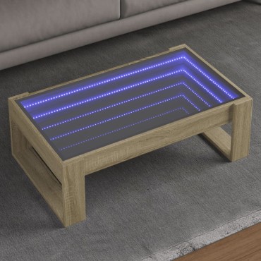 vidaXL Τραπεζάκι Σαλονιού Άπειρο Φως LED Sonoma Δρυς 90x53x30cm 1 τεμ.