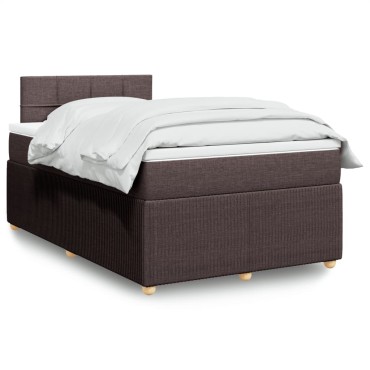 vidaXL Κρεβάτι Boxspring με Στρώμα Σκούρο Καφέ 120x200 εκ. Υφασμάτινο