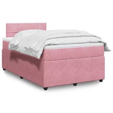 vidaXL Κρεβάτι Boxspring με Στρώμα Ροζ 120x200cm Βελούδινο 1 τεμ. - Μονό