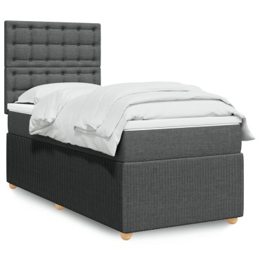 vidaXL Κρεβάτι Boxspring με Στρώμα Σκούρο Γκρι 90x200 εκ. Υφασμάτινο