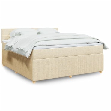 vidaXL Κρεβάτι Boxspring με Στρώμα Κρεμ 180x200 εκ. Υφασμάτινο
