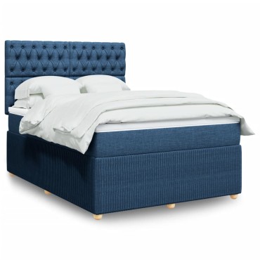 vidaXL Κρεβάτι Boxspring με Στρώμα Μπλε 160x200 εκ. Υφασμάτινο