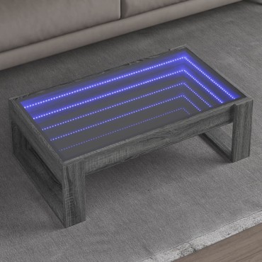 vidaXL Τραπεζάκι Σαλονιού Άπειρο Φως LED Γκρι Sonoma 90x53x30cm 1 τεμ.