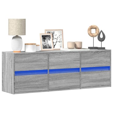 vidaXL Έπιπλο Τοίχου Τηλεόρασης με LED Γκρι Sonoma 130x31x45cm