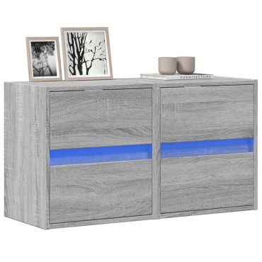 vidaXL Έπιπλα Τοίχου Τηλ. με LED 2 τεμ. Γκρι Sonoma 41x31x45cm