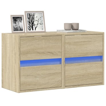 vidaXL Έπιπλα Τοίχου Τηλ. με LED 2 τεμ. Sonoma Δρυς 41x31x45cm