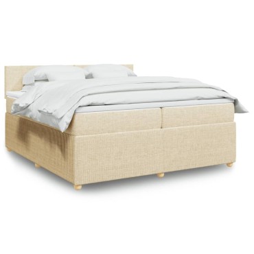 vidaXL Κρεβάτι Boxspring με Στρώμα Κρεμ 200x200cm Υφασμάτινο 1 τεμ. - Διπλό