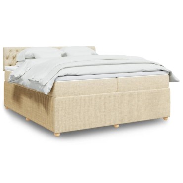 vidaXL Κρεβάτι Boxspring με Στρώμα Κρεμ 200x200cm Υφασμάτινο 1 τεμ. - Διπλό