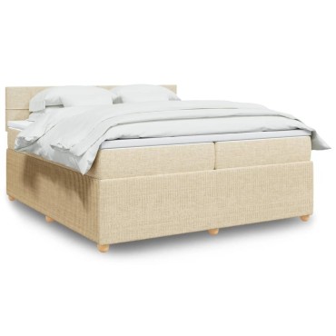 vidaXL Κρεβάτι Boxspring με Στρώμα Κρεμ 200x200cm Υφασμάτινο 1 τεμ. - Διπλό